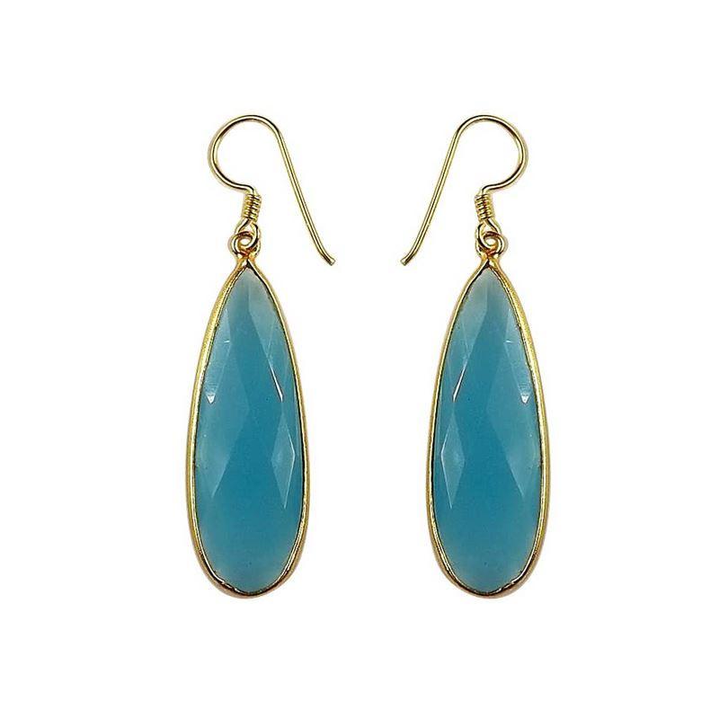 AEGF-2000-CH1 18K Gold Overlay Earring With Blue Chalcedony Q. Jewelry Bali Designs Inc 