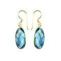 Sterling Silver With 18K Gold Overlay Faceted Long Oval Blue Topaz Quartz Dangle Earrings