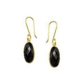 Sterling Silver With 18K Gold Overlay Faceted Long Oval Black Onyx Dangle Earrings