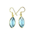 18K Gold Overlay Over Copper Blue Topaz Quartz Dangle Earrings