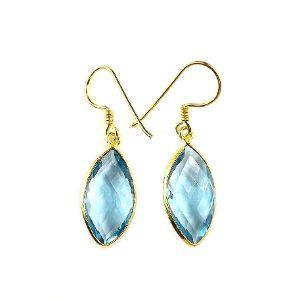 Sterling Silver 18K Gold Overlay Blue Topaz Quartz Dangle Earrings