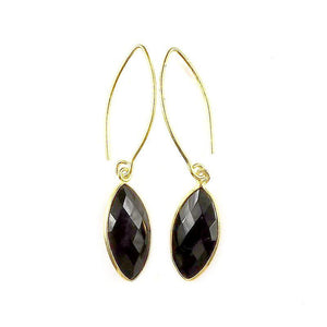 18K Gold Overlay Over Copper Black Onyx Marquise Dangle Earrings
