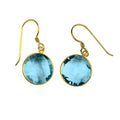 Sterling Silver 18K Gold Overlay Round Blue Topaz Quartz Dangle Earrings