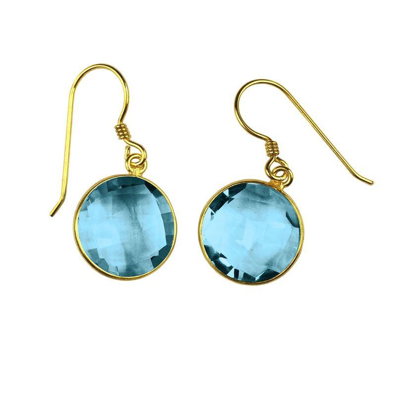 AEGF-2010-BT 18K Gold Overlay Earring With Blue Topaz Q. Jewelry Bali Designs Inc 