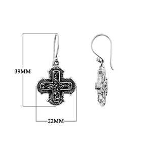 Silver Overlay Over Copper Antique Cross Pattern Oxidized Dangle Earrings