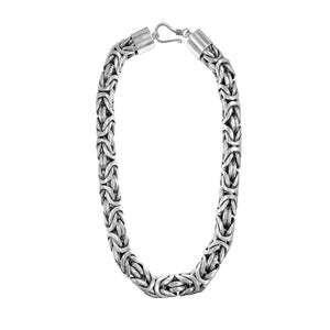 "Wholesale bold 15mm sterling silver Byzantine chain necklace, handcrafted in Bali with secure hook clasp"
