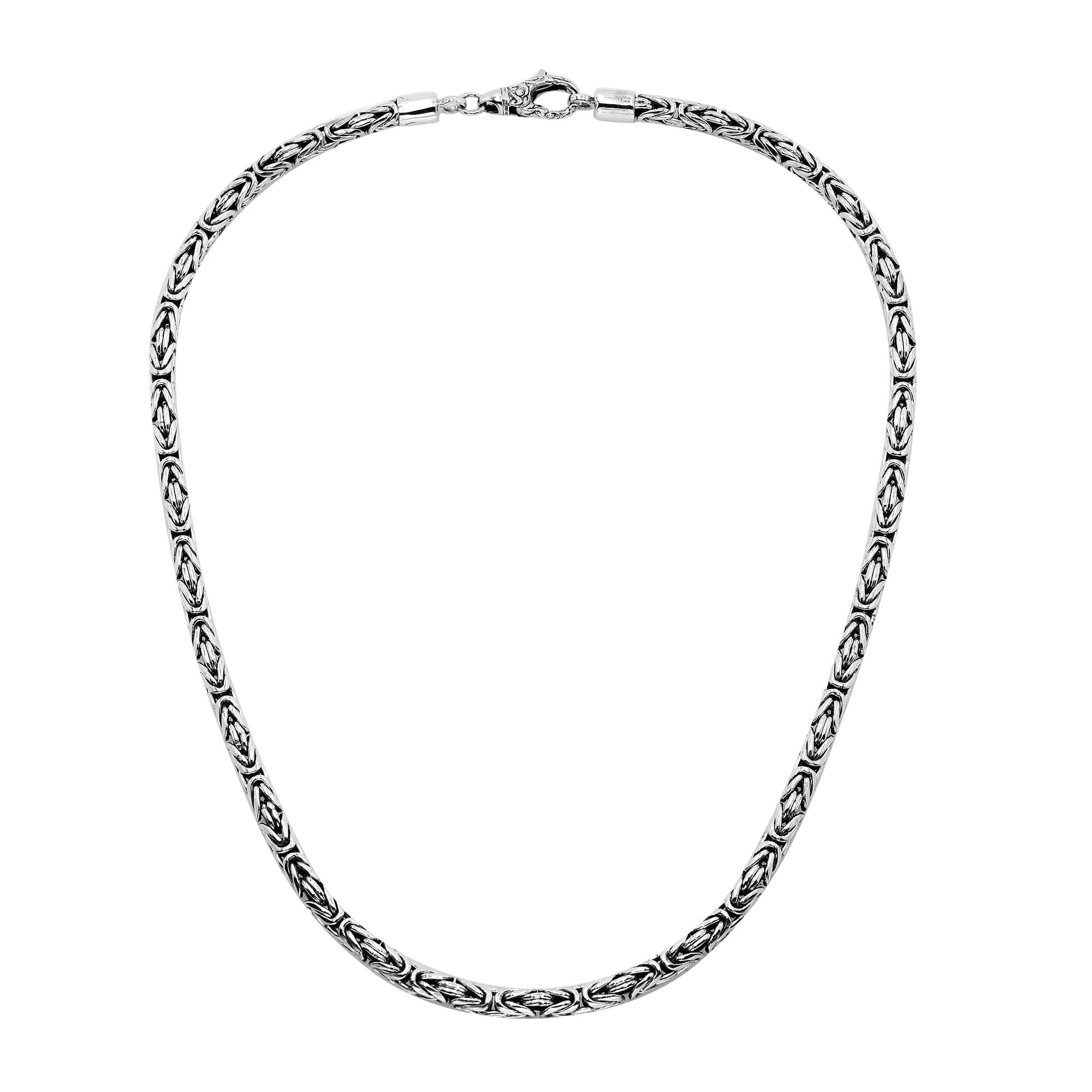 Sterling silver 5mm Balinese chain necklace with handwoven design and hook clasp