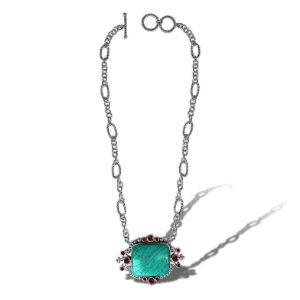AN-1005-CO1 Sterling Silver Necklace With Turquoise & Garnet Q. Jewelry Bali Designs Inc 