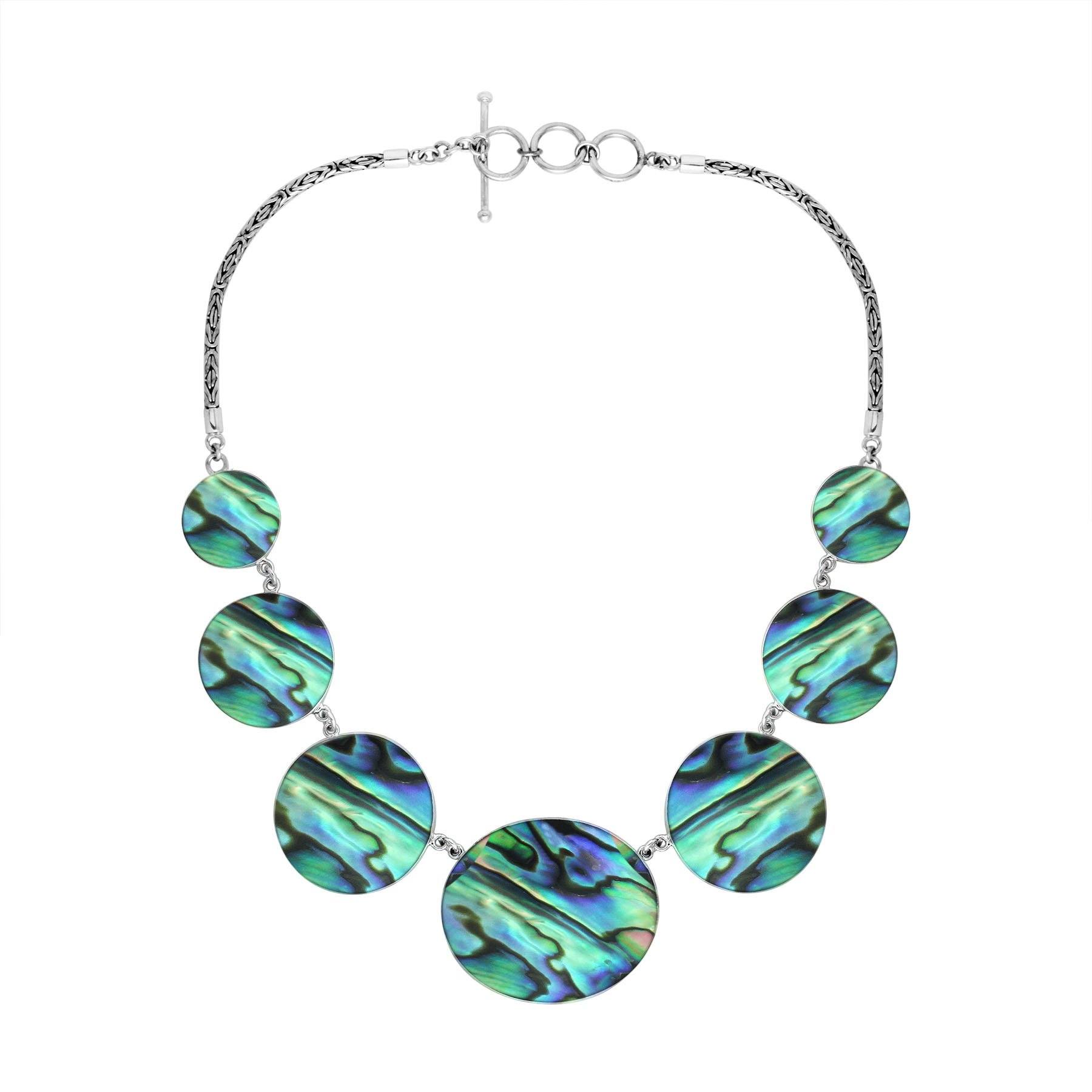 Wholesale sterling silver Abalone Shell statement necklace with Balinese handcrafted design.