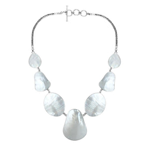 Wholesale sterling silver Mother of Pearl teardrop necklace with Balinese handcrafted design.