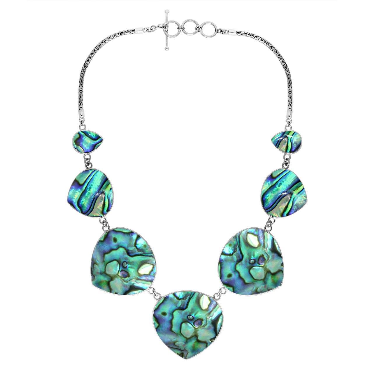 Wholesale sterling silver abalone shell heart-shape necklace with Balinese handcrafted design.