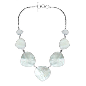 Wholesale sterling silver heart-shape Mother of Pearl necklace with Balinese handcrafted design.