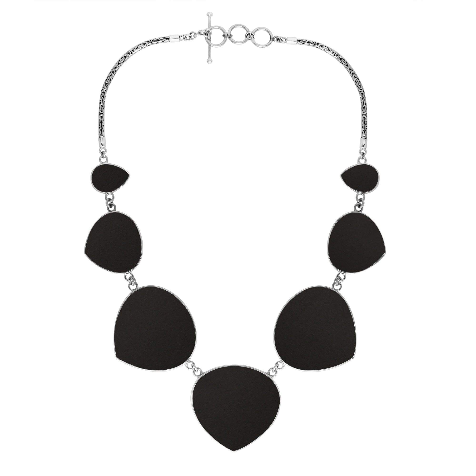 Wholesale sterling silver heart-shape black shell necklace with Balinese handcrafted design.