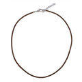 Brown leather cord necklace with sterling silver end caps and adjustable clasp.