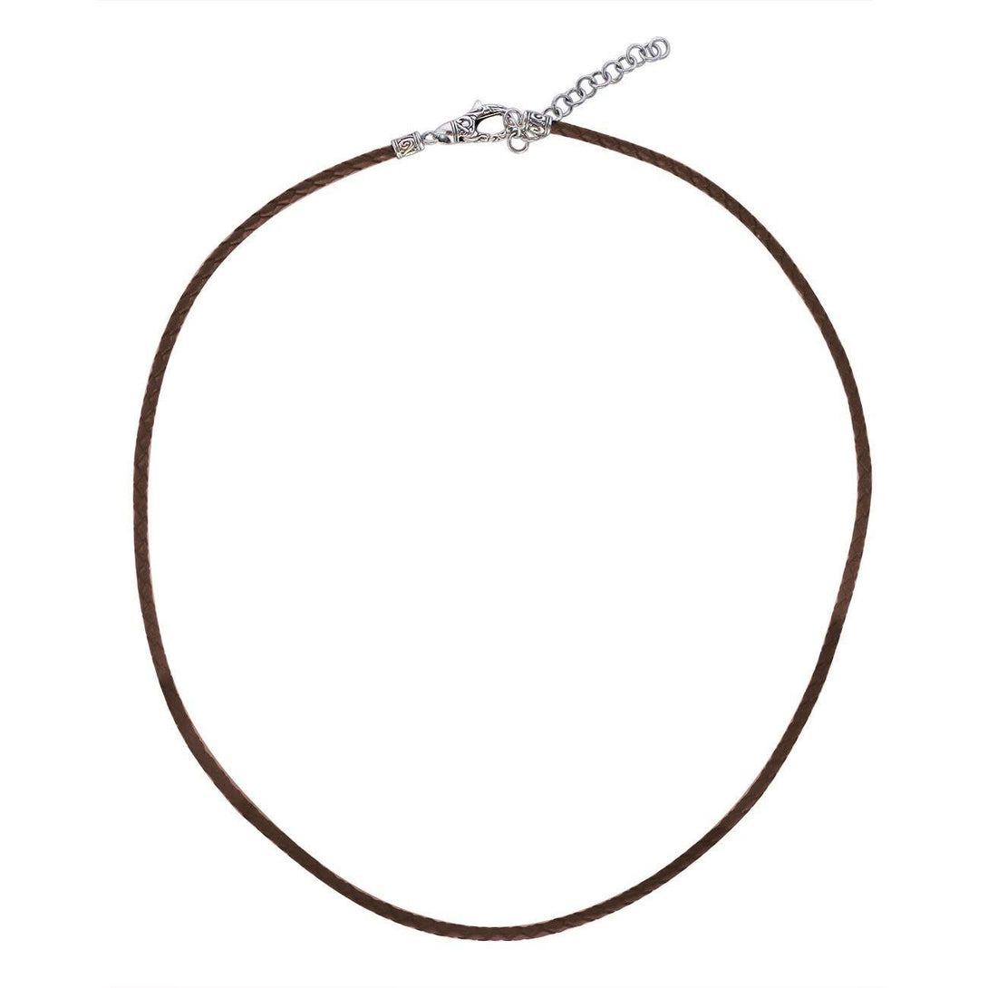 AN-1013-LT-BRW-18" Bali Hand Crafted Sterling Silver Neckles With Brown Leather Jewelry Bali Designs Inc 