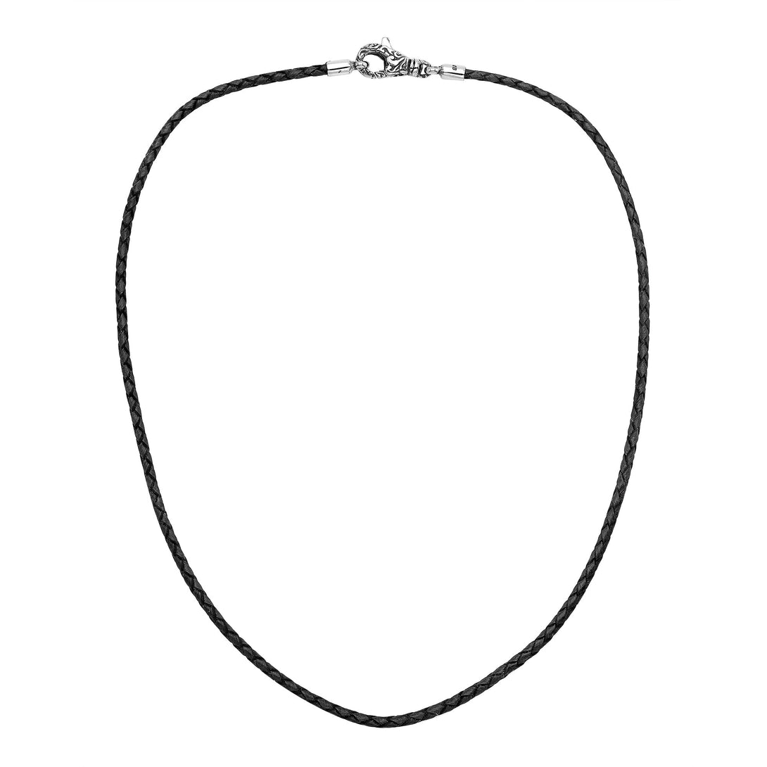 AN-1109-LT-BLK-22" Bali Hand Crafted Sterling Silver Neckles With Black Leather Jewelry Bali Designs Inc 