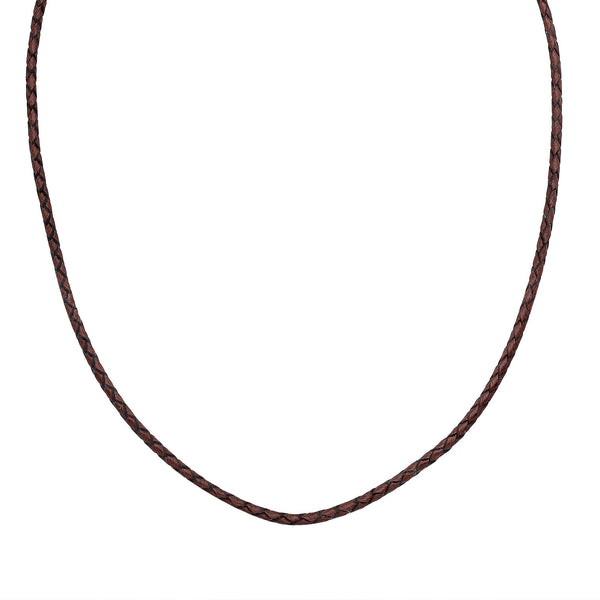 AN-1109-LT-BRW-16" Bali Hand Crafted Sterling Silver Neckles With Brown Leather Jewelry Bali Designs Inc 