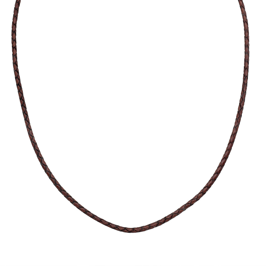 AN-1109-LT-BRW-16" Bali Hand Crafted Sterling Silver Neckles With Brown Leather Jewelry Bali Designs Inc 