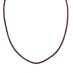Wholesale brown braided leather necklace cord with sterling silver clasp, handcrafted in Bali
