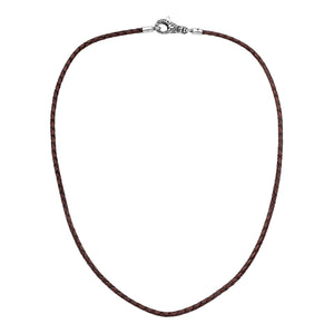 Wholesale brown braided leather necklace cord with sterling silver clasp, handcrafted in Bali