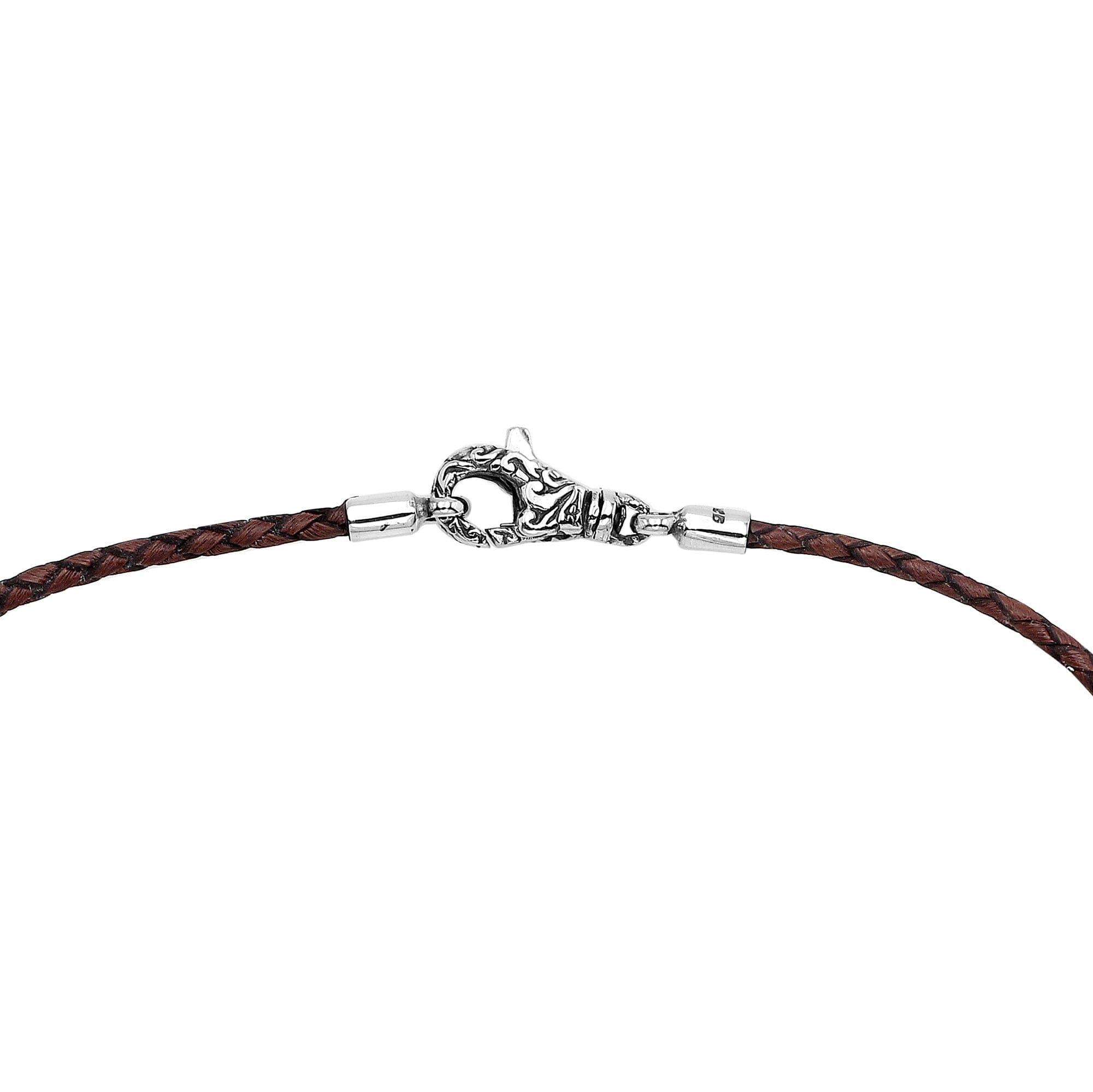 Wholesale brown braided leather necklace cord with sterling silver clasp, handcrafted in Bali