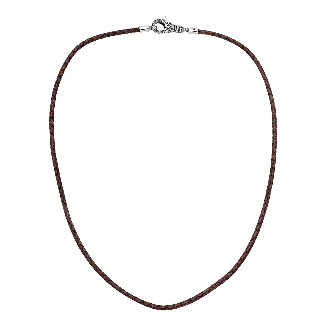 AN-1109-LT-BRW-20" Bali Hand Crafted Sterling Silver Neckles With Brown Leather Jewelry Bali Designs Inc 