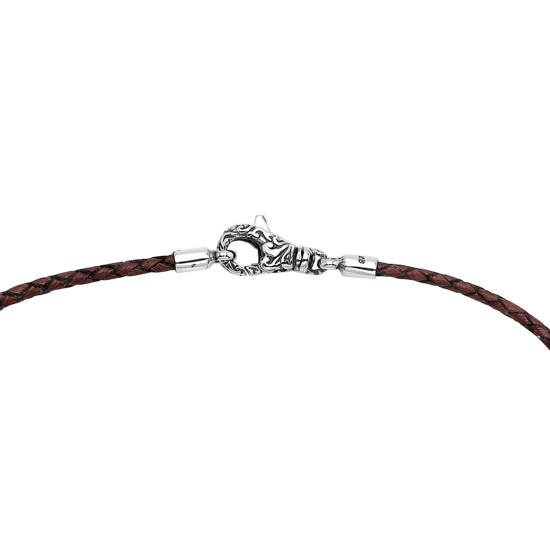 AN-1109-LT-BRW-24" Bali Hand Crafted Sterling Silver Neckles With Brown Leather Jewelry Bali Designs Inc 