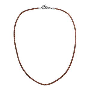 Wholesale cognac brown braided leather necklace cord with sterling silver clasp, handcrafted in Bali