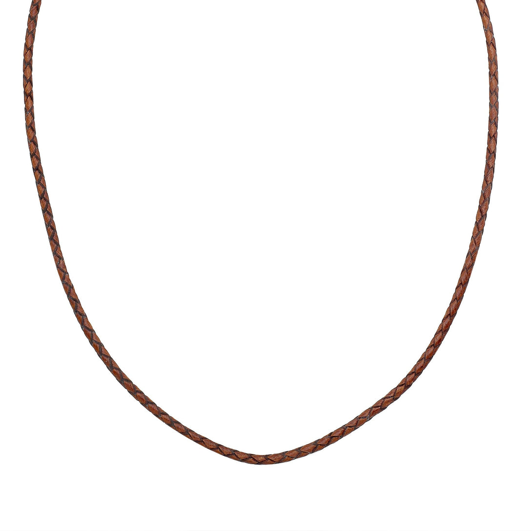 AN-1109-LT-COGNAC-16" Bali Hand Crafted Sterling Silver Neckles With Light Brown Leather Jewelry Bali Designs Inc 