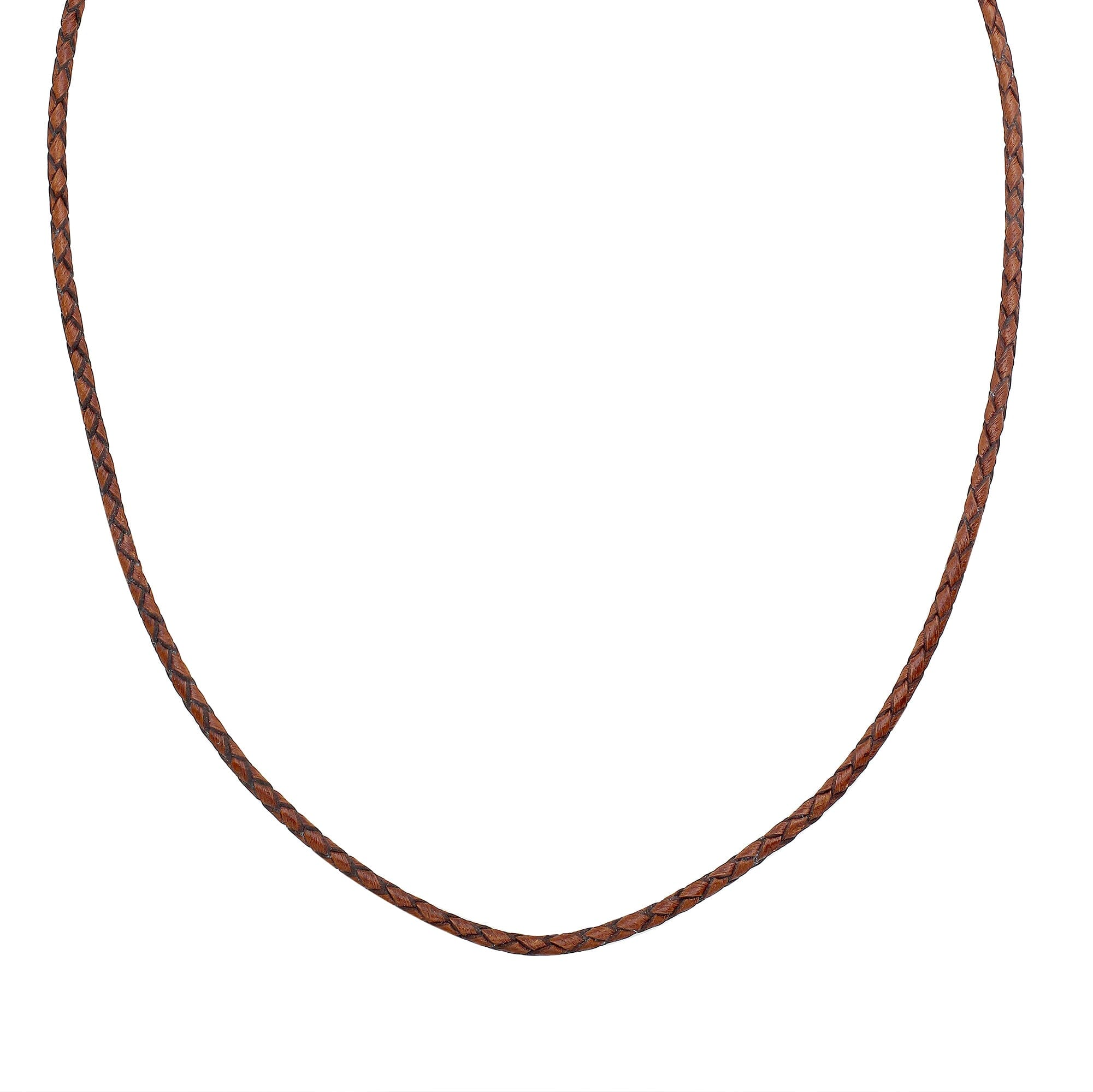 Wholesale cognac brown braided leather necklace cord with sterling silver clasp, handcrafted in Bali