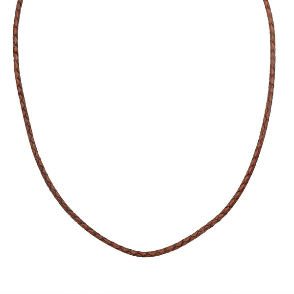 AN-1109-LT-COGNAC-18" Bali Hand Crafted Sterling Silver Neckles With Light Brown Leather Jewelry Bali Designs Inc 