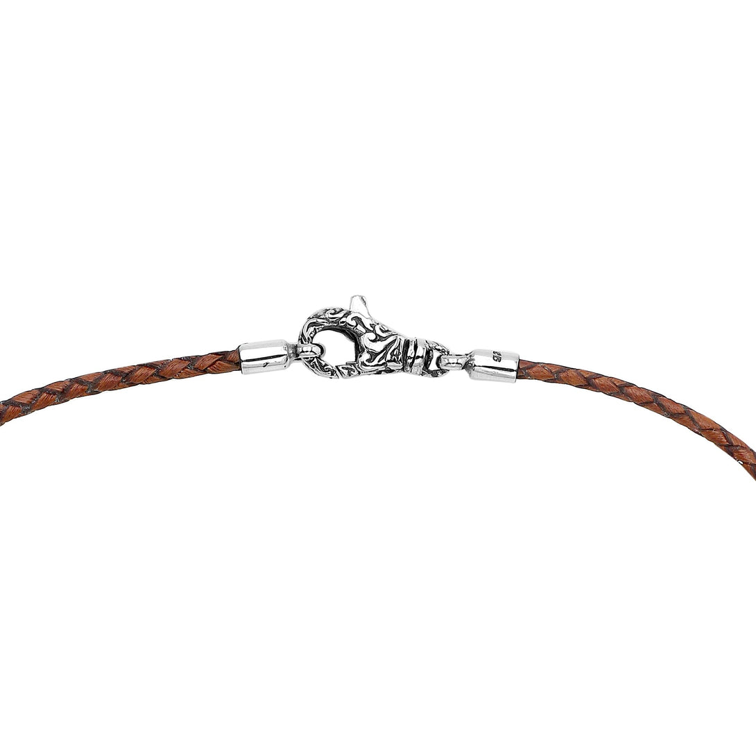 AN-1109-LT-COGNAC-24" Bali Hand Crafted Sterling Silver Neckles With Light Brown Leather Jewelry Bali Designs Inc 