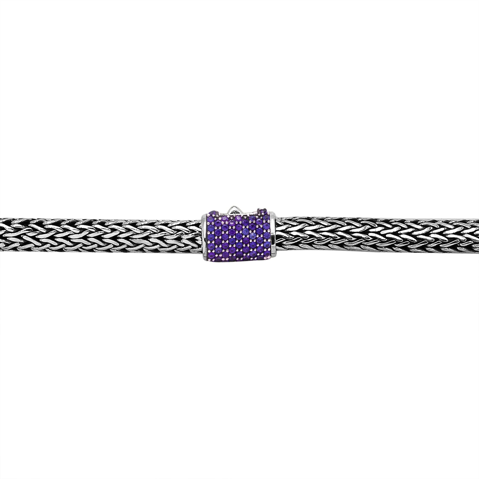 Wholesale sterling silver woven chain necklace with amethyst quartz accent, handcrafted in Bali