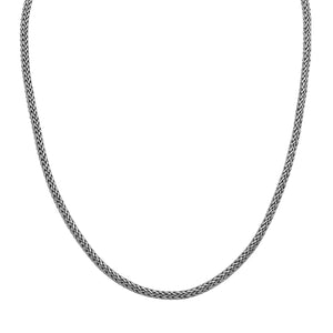 Wholesale sterling silver woven chain necklace with blue topaz quartz accent, handcrafted in Bali
