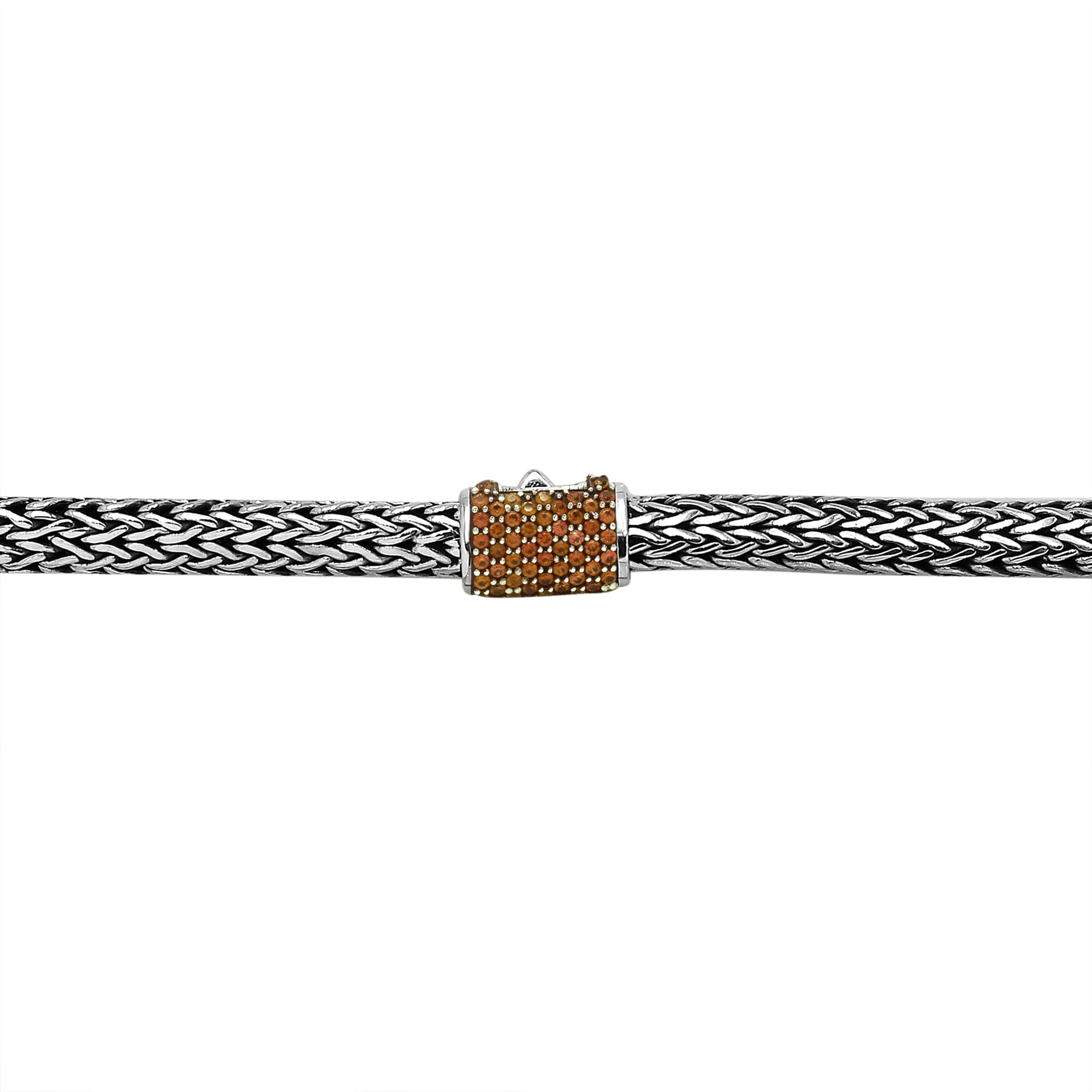 Wholesale sterling silver woven chain necklace with citrine quartz accent, handcrafted in Bali