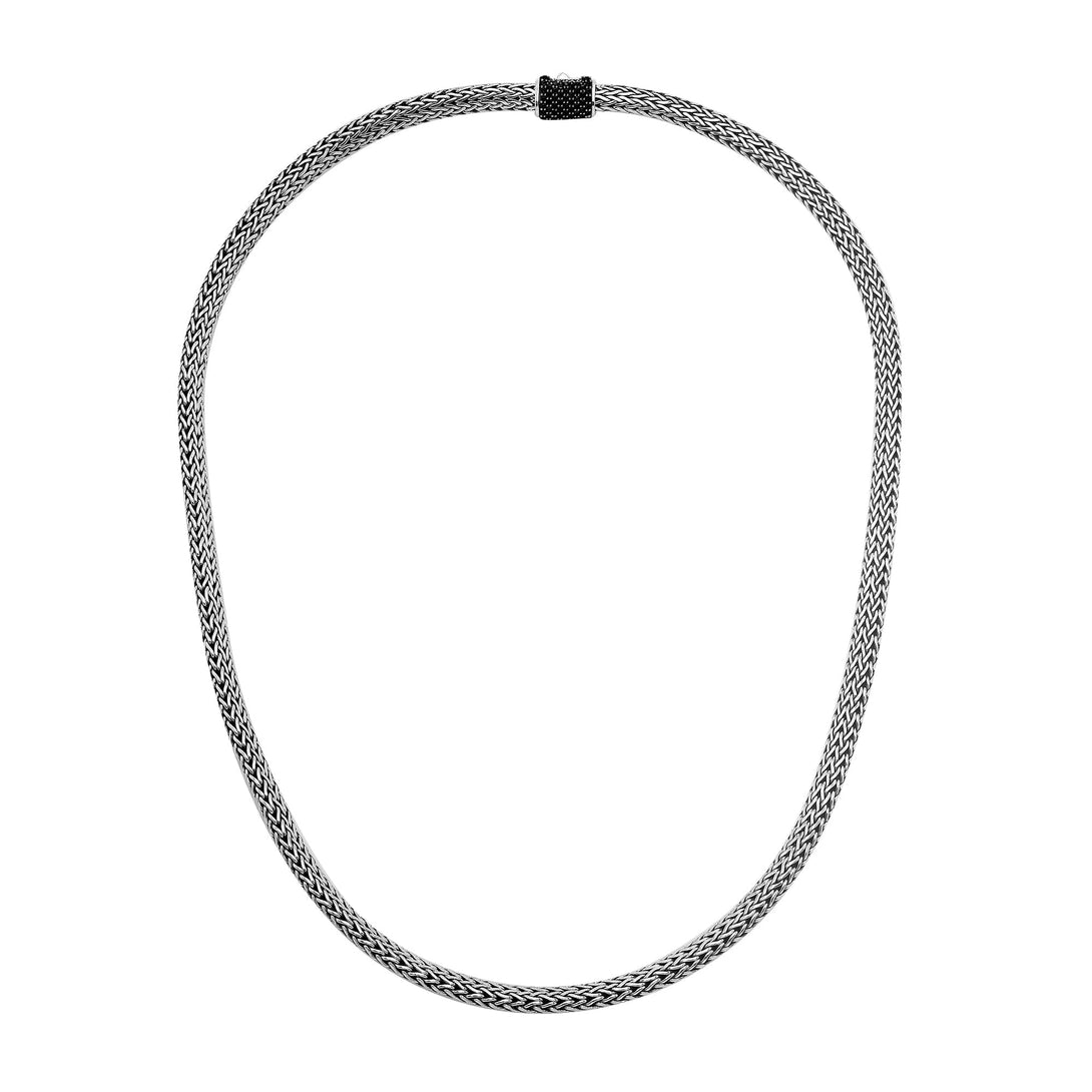 Wholesale sterling silver wheat chain necklace with black cubic zirconia clasp, handcrafted in Bali.