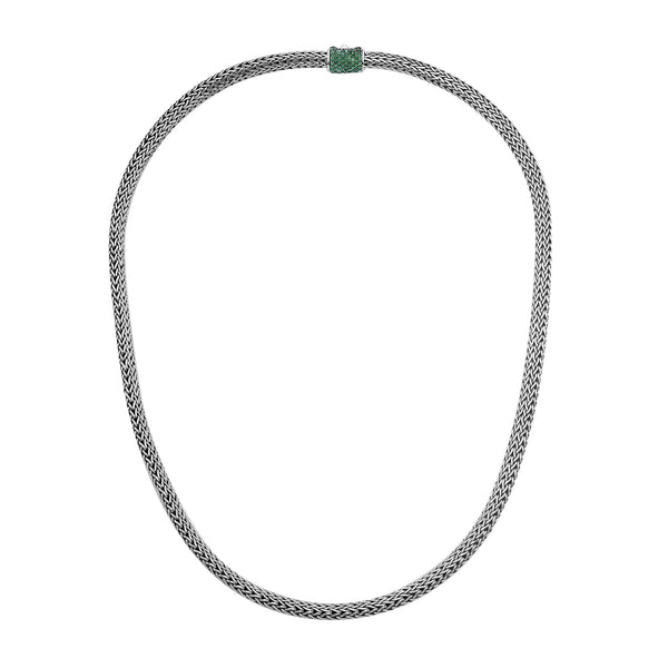 AN-1122-EM-18" Sterling Silver Necklace With Emerald Q. Jewelry Bali Designs Inc 