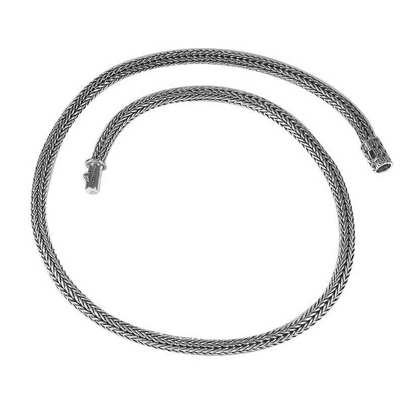 Wholesale sterling silver wheat chain necklace with oxidized-polished finish and clasp, handcrafted in Bali.