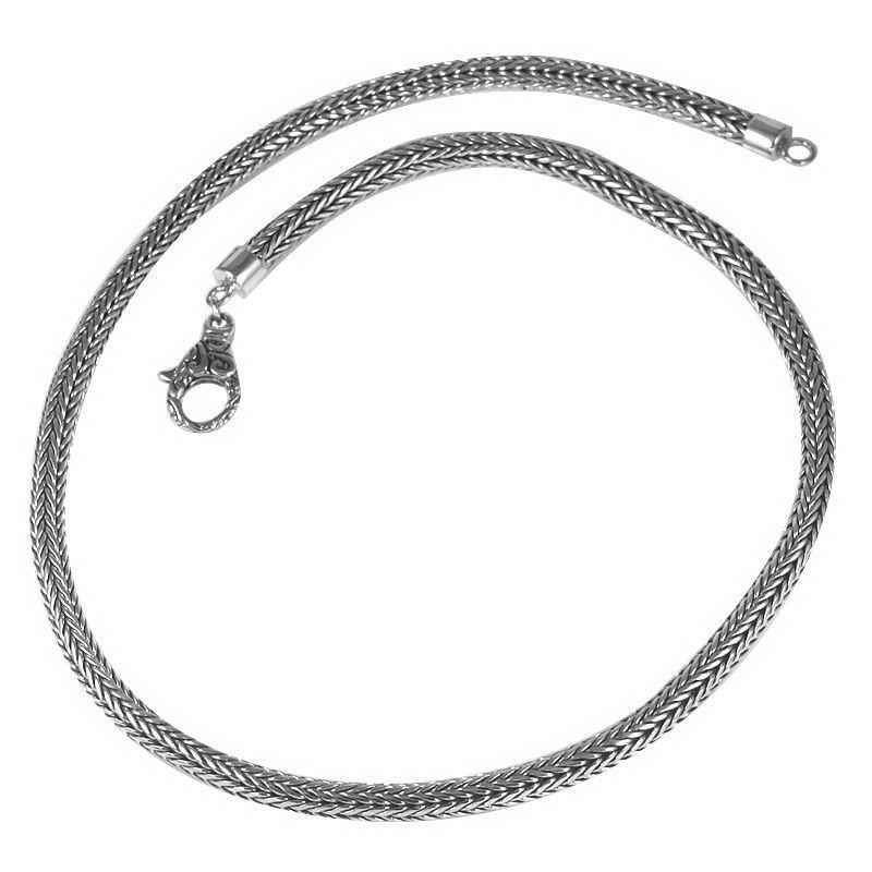 Wholesale sterling silver wheat chain necklace with lobster clasp, polished-oxidized finish, handcrafted in Bali.