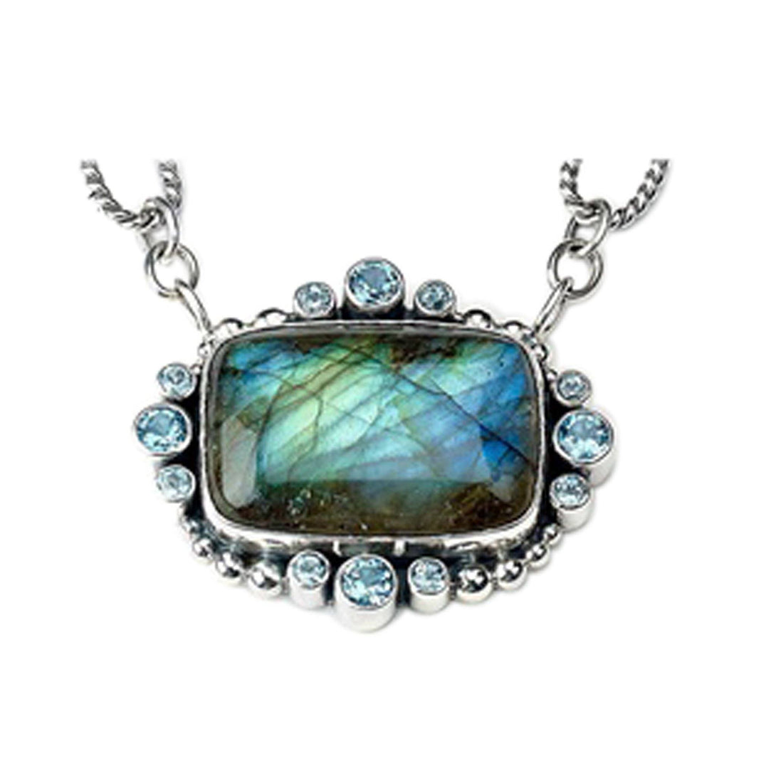 AN-6143-CO1 Sterling Silver Neckles With Blue Topaz & Labradorite Jewelry Bali Designs Inc 