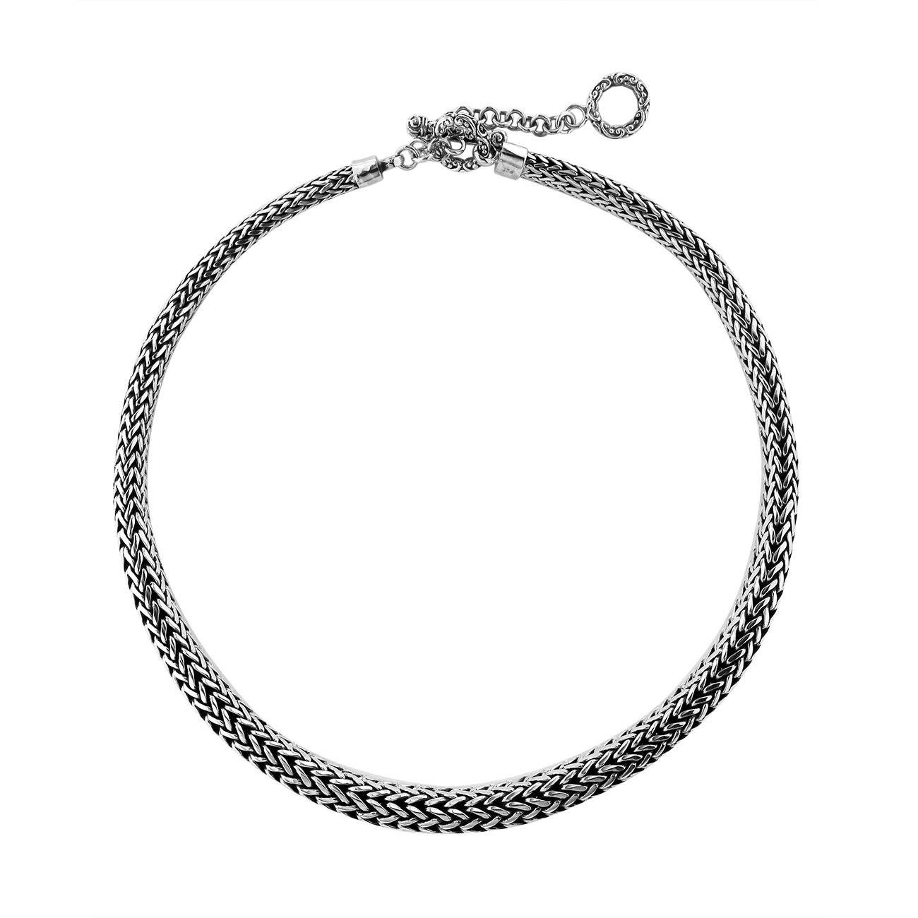 Wholesale sterling silver 8x10MM graduated chain necklace with polished-oxidized finish and adjustable clasp, handcrafted in Bali.