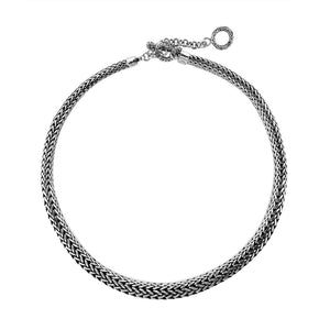 Wholesale sterling silver 8x10MM graduated chain necklace with polished-oxidized finish and adjustable clasp, handcrafted in Bali.