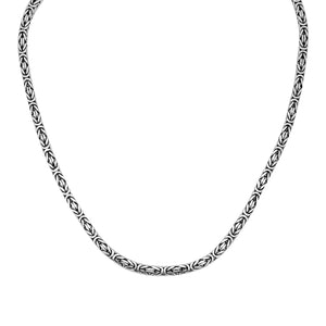Wholesale 4MM sterling silver Byzantine square chain with lobster clasp, handcrafted Balinese design.