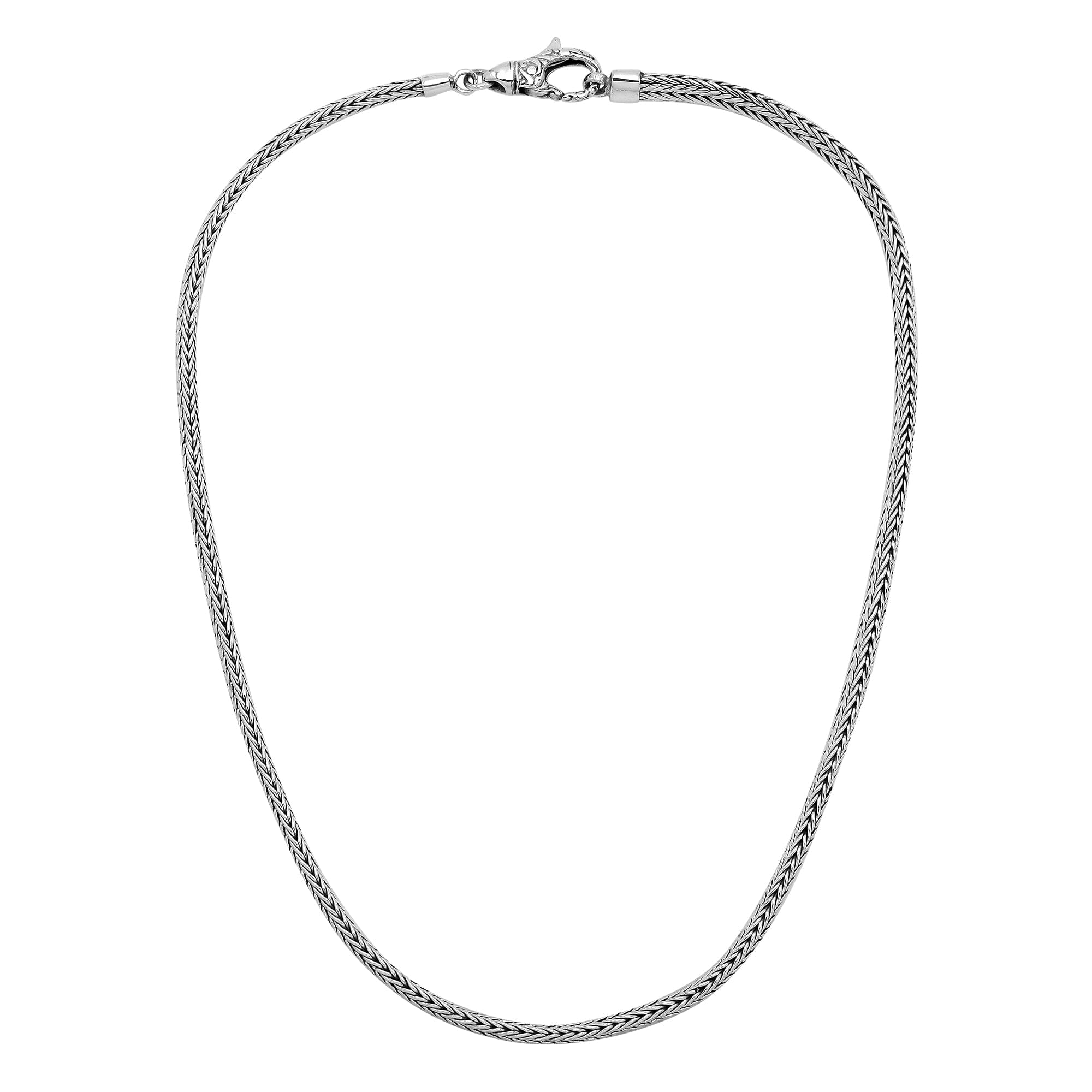 Wholesale 3x5 MM Sterling Silver woven chain with lobster lock, handcrafted in Bali.