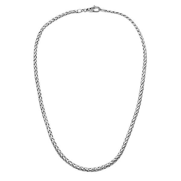 925 Sterling Silver 3x5MM woven chain necklace with lobster lock clasp handcrafted in Bali