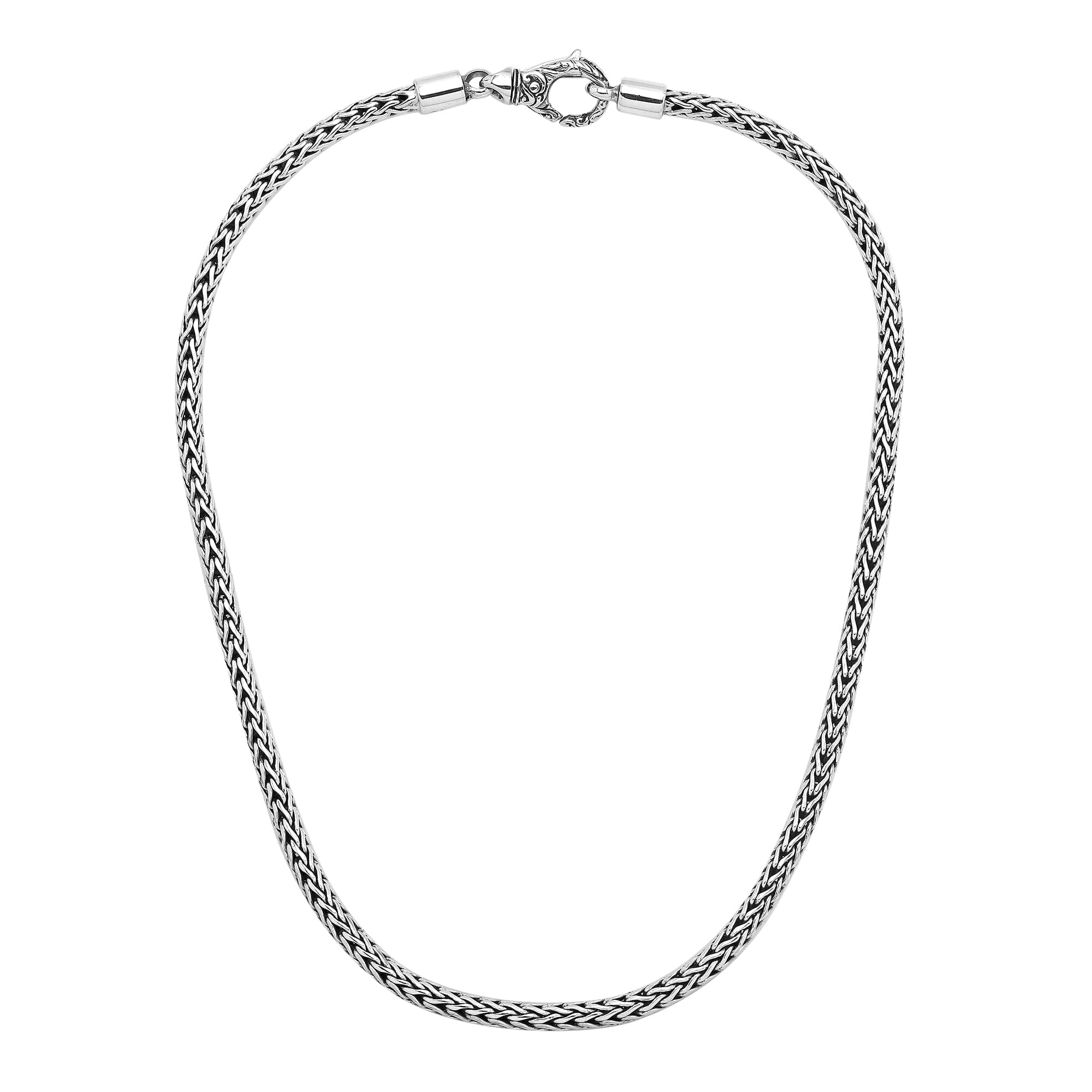 925 Sterling Silver 4MM woven chain necklace with lobster lock clasp handcrafted in Bali