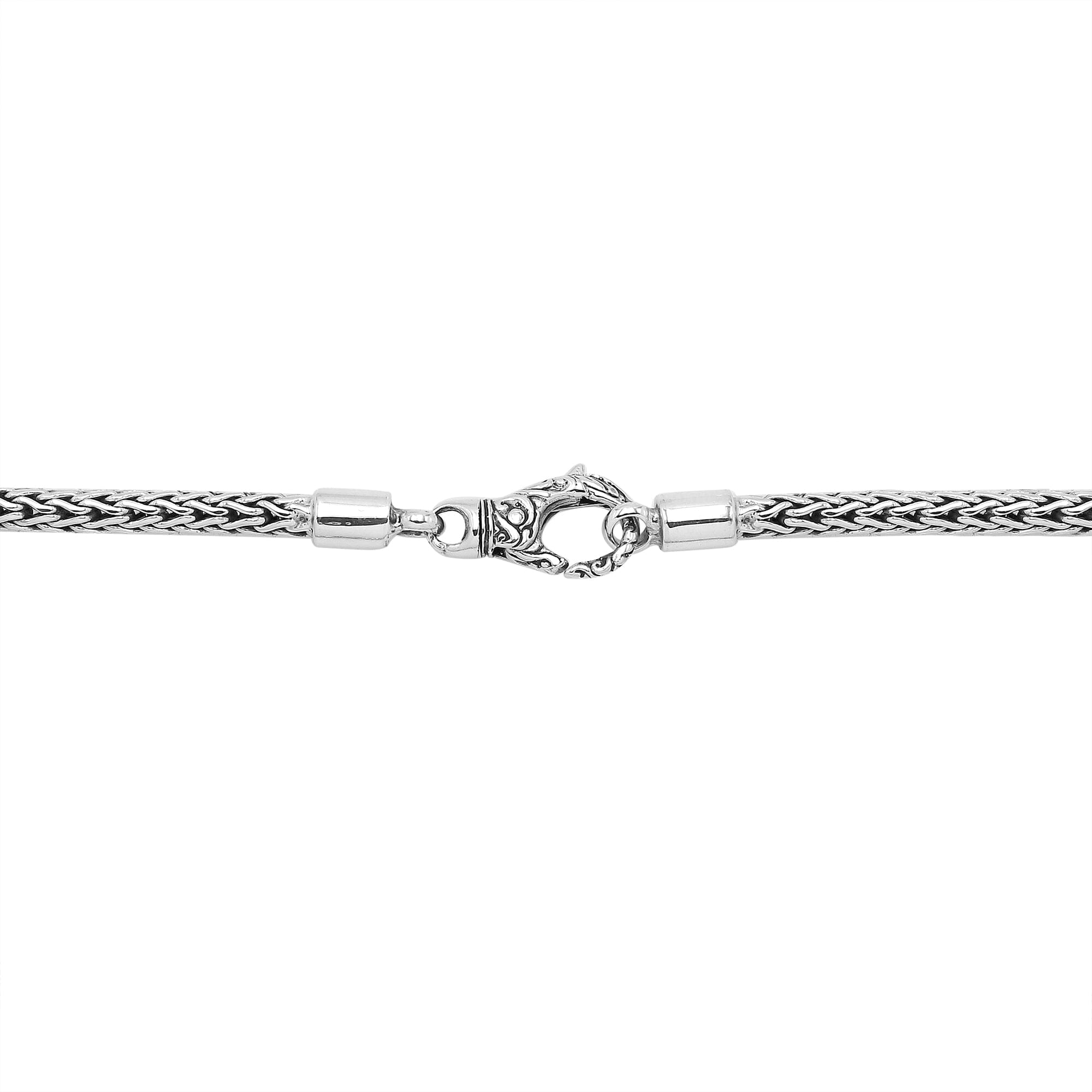 925 Sterling Silver 4MM woven chain necklace with lobster lock clasp handcrafted in Bali