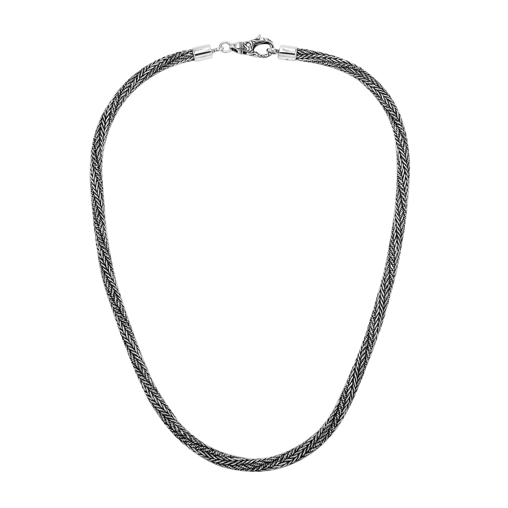925 Sterling Silver 5MM woven chain necklace with lobster lock clasp handcrafted in Bali