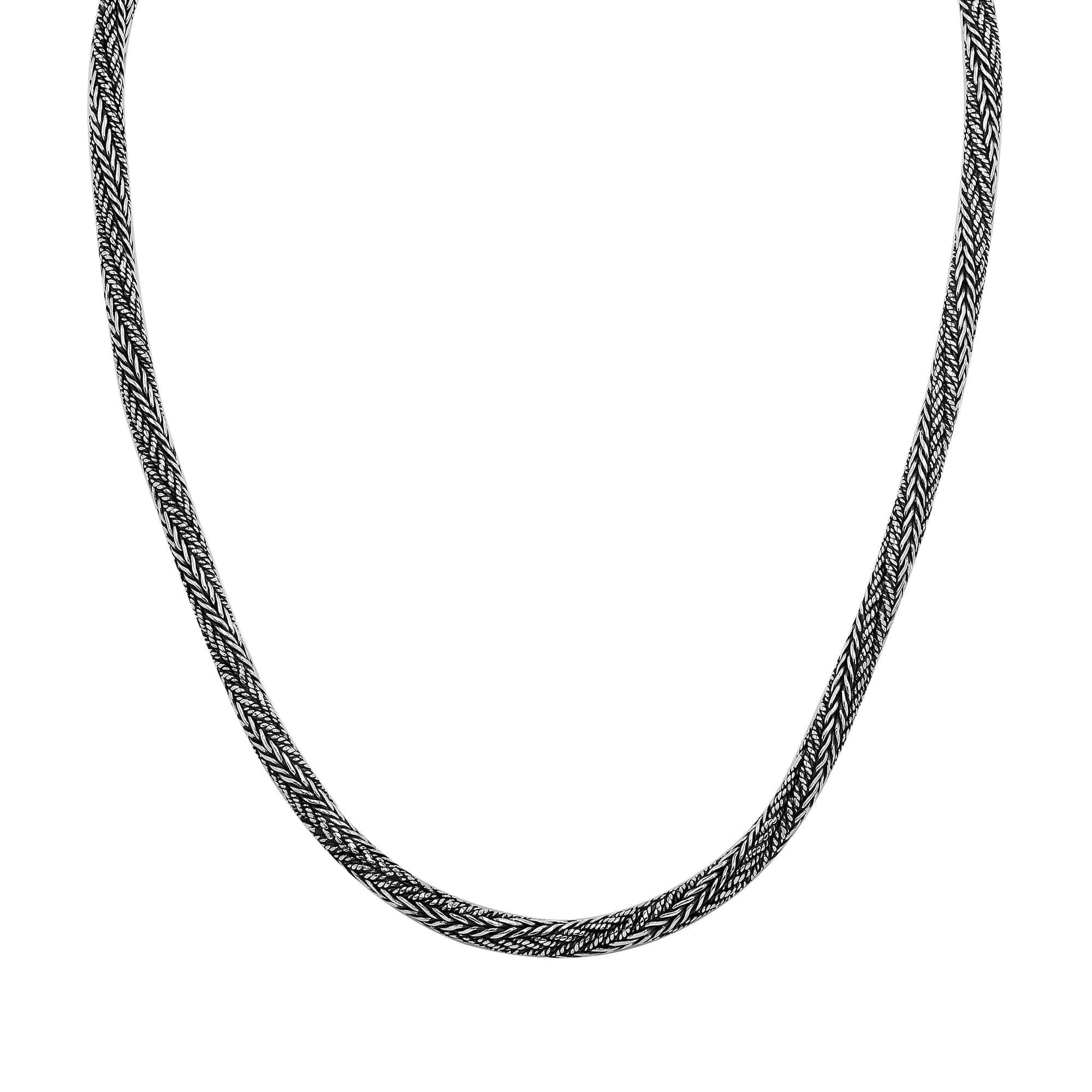 925 Sterling Silver 5MM woven chain necklace with lobster lock clasp handcrafted in Bali
