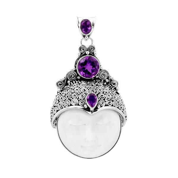 AP-1000-CO1 Sterling Silver Pendant With Bone Face, Amethyst Q. Jewelry Bali Designs Inc 